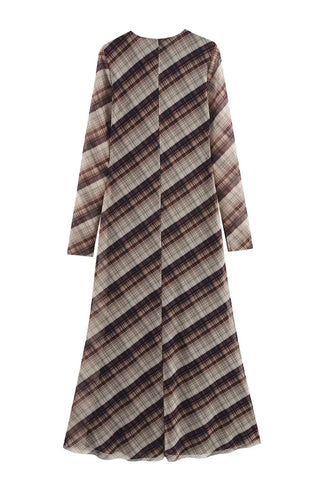 Long-Sleeve Plaid Casual Dress