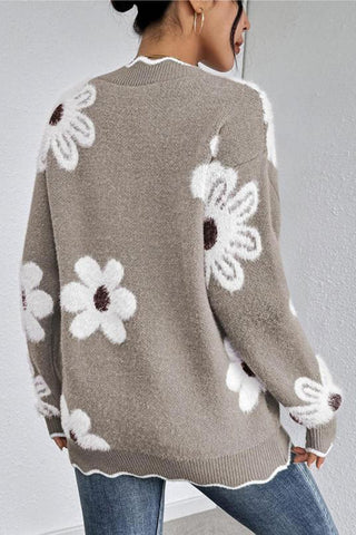 Floral Pattern V-Neck Sweater