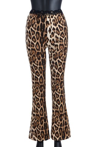 Leopard Print Flare Casual Pants