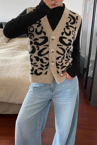Button-Front Animal Print Vest