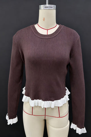 Ruffled Hem Long Sleeve Knit Top