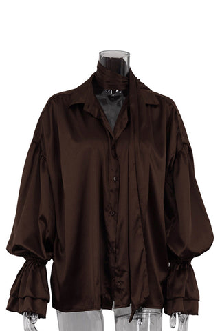 Elegant Button-Front Blouse with Neck Tie