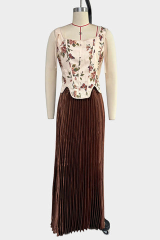 Floral Corset and Pleated Skirt Set