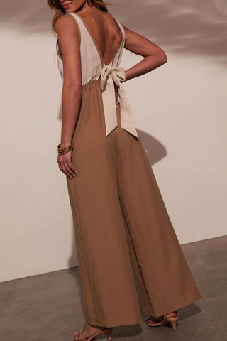 Chic Contrast V-Neck Jumpsuit