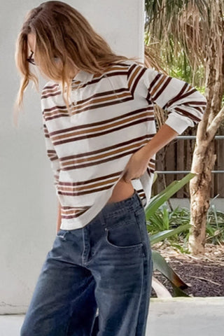 Striped Polo T-Shirt with Long Sleeves