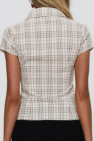 Checkered Button-Front T-Shirt