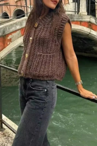 Chunky Knit Button Cardigan Vest