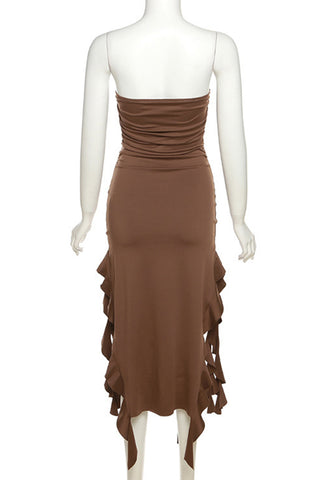 Strapless Midi Dress with Ruffle Detail