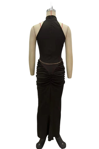 Elegant Halter Evening Gown with Chain Detail