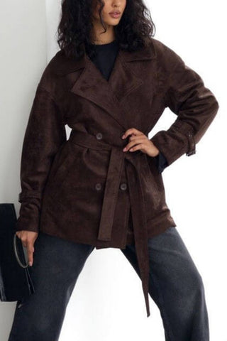 Belted Suede-Look Trench Coat