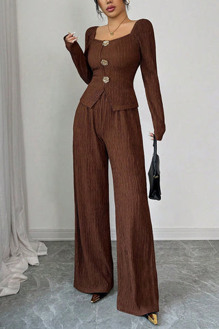 Elegant Button-Accent Pants Set