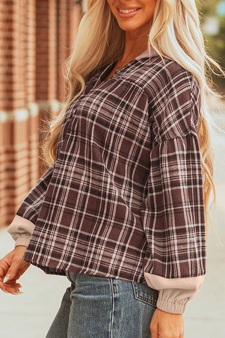 Plaid V-Neck Sweatshirt