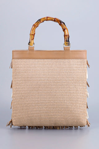 Bamboo Handle Fringe Bag