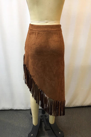 Fringe Detail Asymmetric Midi Skirt