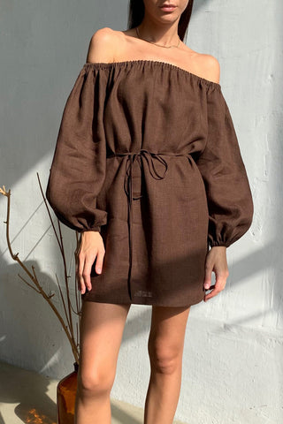 Off-Shoulder Balloon Sleeve Dress