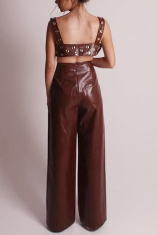 Eyelet Crop Top and Flared Pants Set
