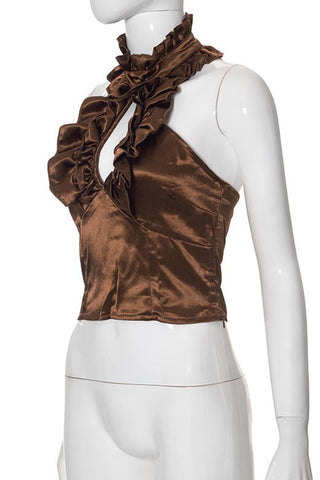 Ruffled High Neck Tank Top