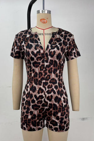 Deep V-Neck Leopard Romper
