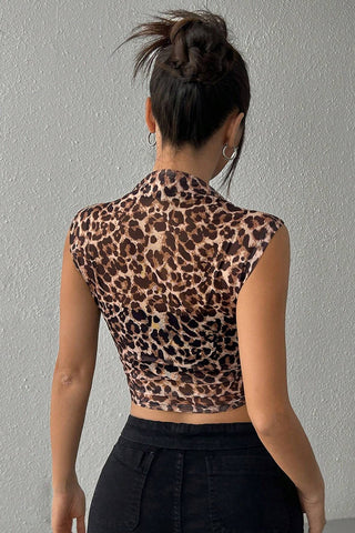 Leopard Print Sleeveless Mesh Tank