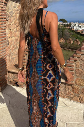 Halter Maxi Dress with Geometric Print