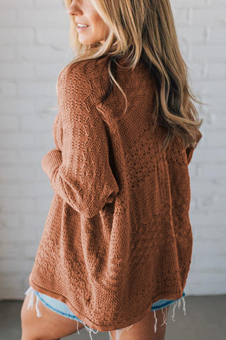 Hollowed Knit Open Front Cardigan