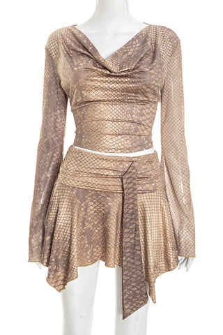 Asymmetrical Skirt Set with Drape Top