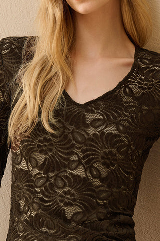 Lace V-Neck Long Sleeve Top