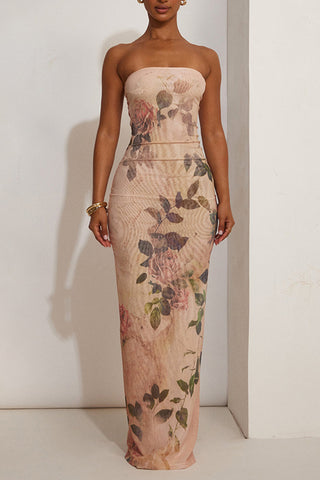 Strapless Floral Evening Gown