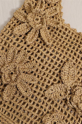 Floral Pattern Crochet Tote Bag