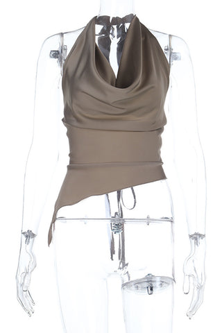 Draped Halter Top with Asymmetrical Hem