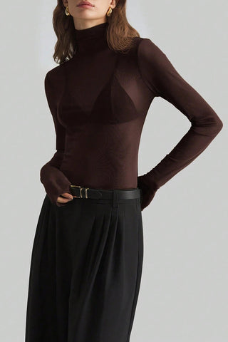 Sheer Turtleneck Long Sleeve Blouse