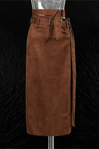 Belted High-Waist Skirt