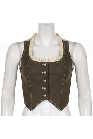 Lace-Trimmed Button-Front Vest