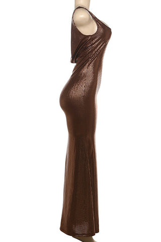 Square-Neck Sequin Evening Gown
