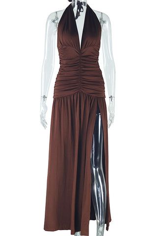 Halter Ruched Maxi Dress