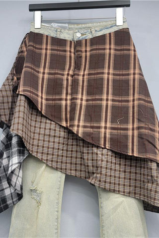 Patchwork Flare Jeans with Layered Skirt