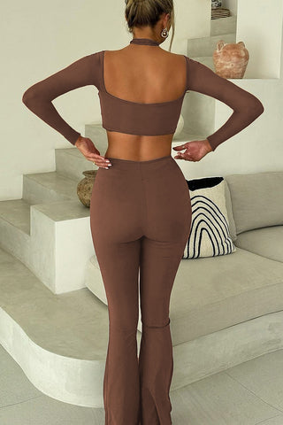 Cutout Design Flare Pants Set
