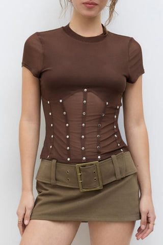 Studded Sheer Panel Camisole Top