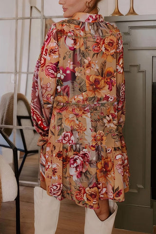 Vintage Floral Print Ruffle Mini Dress