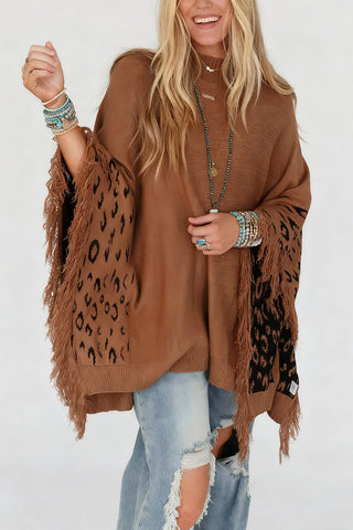 Fringe Sleeved Leopard Sweater