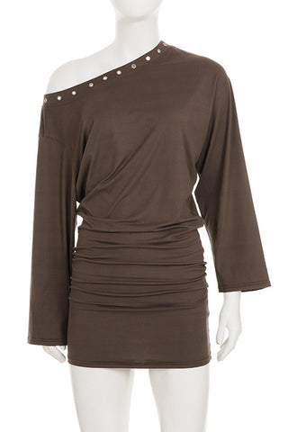 Off-Shoulder Long Sleeve Casual Dress