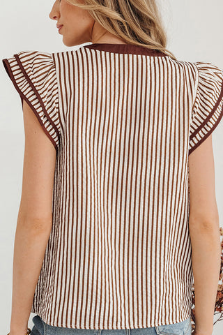 Striped Flutter Sleeve Blouse