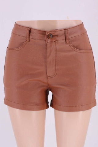 High-Waist Faux Leather Casual Shorts