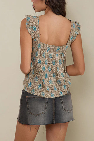 Ruffled Strap Plaid Tank Top