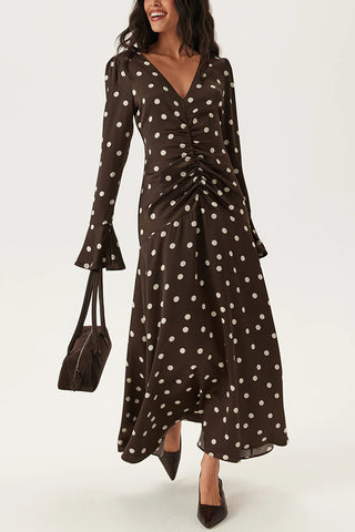 Polka Dot Gathered Midi Dress