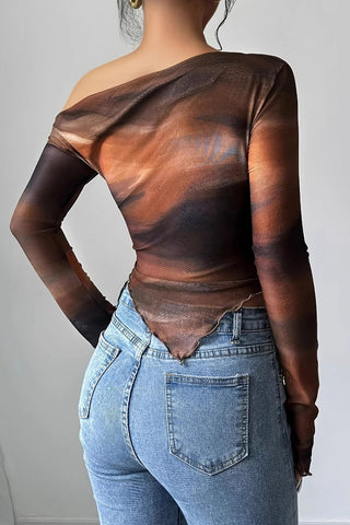 Asymmetric Mesh Long Sleeve Top