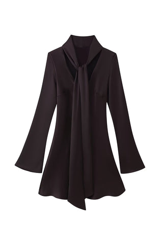 Elegant V-Neck Casual Dress with Scarf Detail