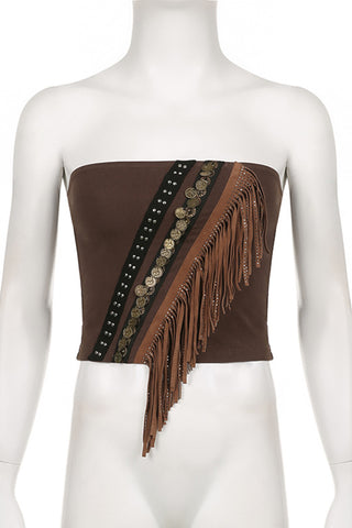 Fringe Detail Boho Tube Top