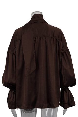 Elegant Button-Front Blouse with Neck Tie