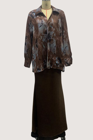 Elegant Printed Blouse and Maxi Skirt Set